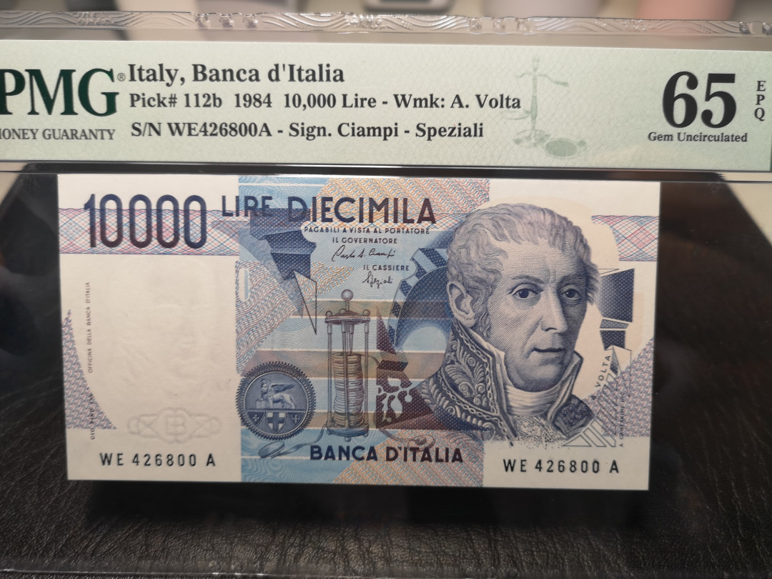 《外钞收藏家》2021年第一拍（96期） 意大利末版10000里拉 PMG65 
