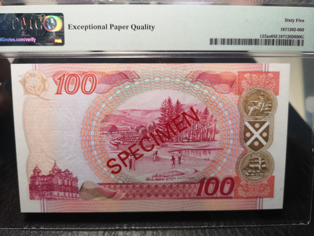 《外钞收藏家》2021年第一拍（96期） 1995年苏格兰100镑 PMG65  样钞