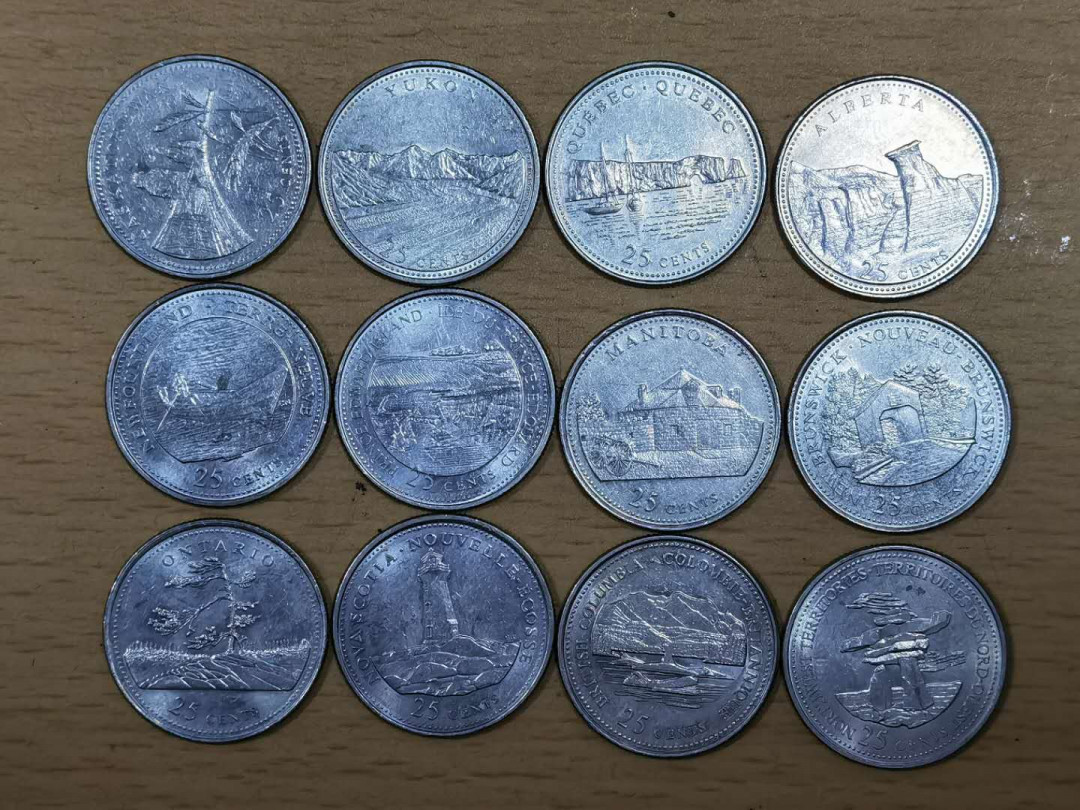 北京马甸外币专卖微拍第三十七期，流通币，非贵金属纪念币专场，陆续上新，欢迎关注 加拿大25分12省纪念币全套，品相如图
