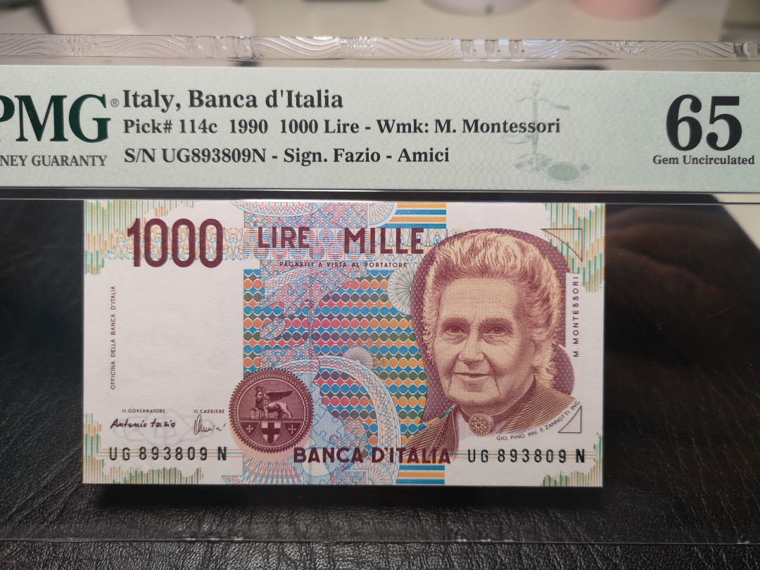 《外钞收藏家》2021年第一拍（96期） 意大利末版1000里拉 PMG65