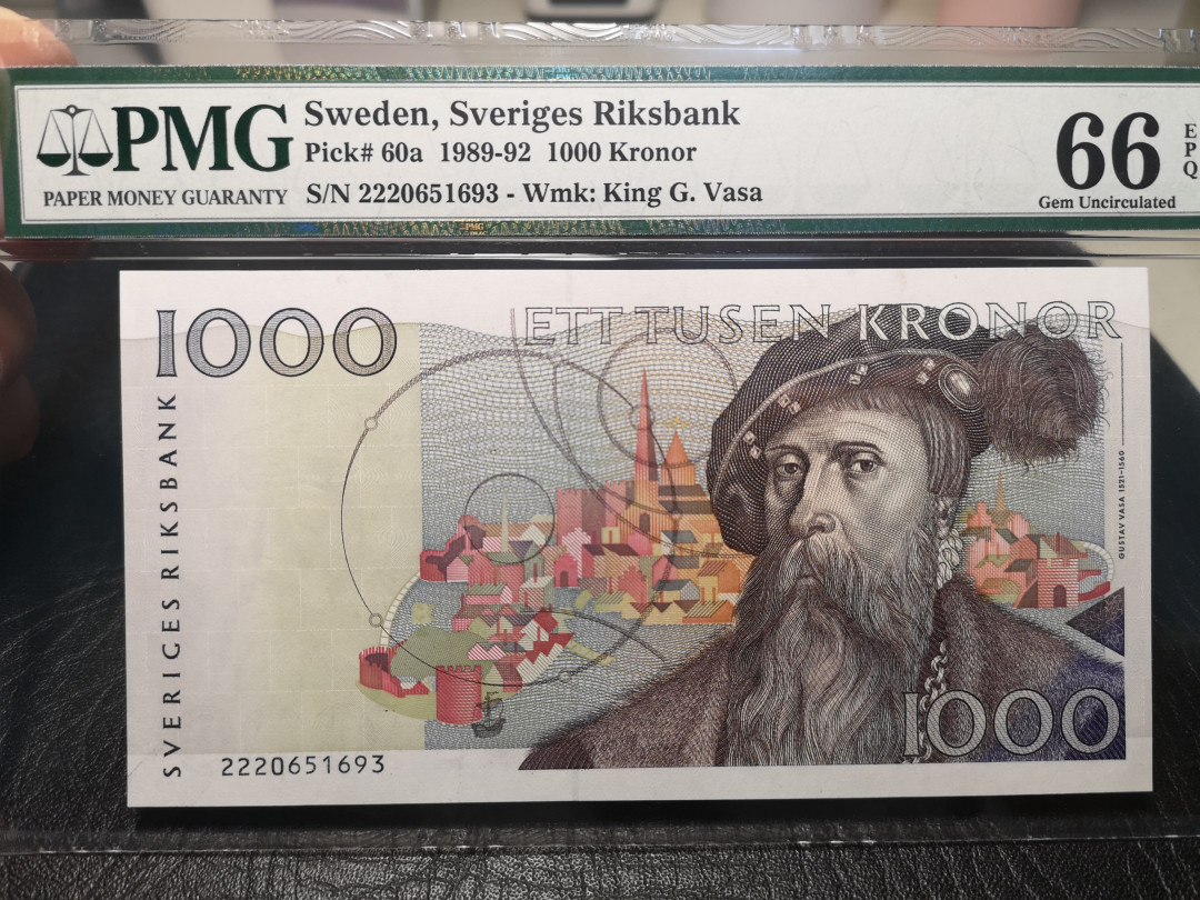 《外钞收藏家》2021年第一拍（96期） 1989-92年瑞典1000克朗 初版 PMG66