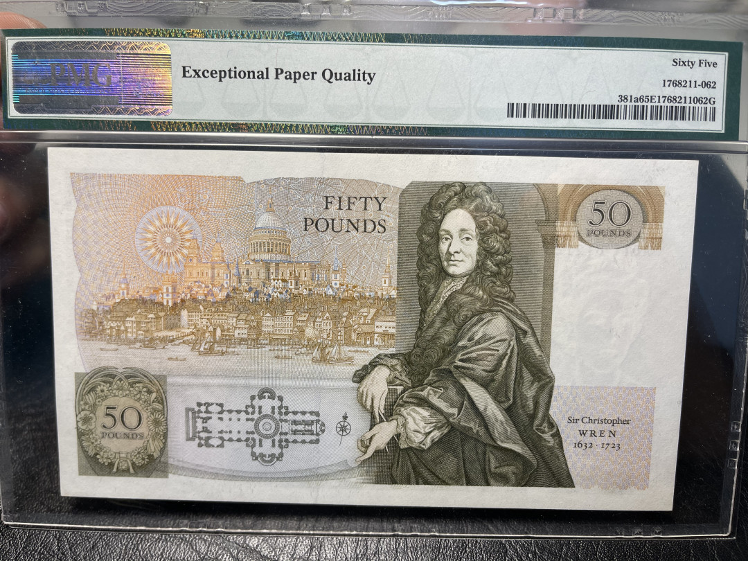 《外钞收藏家》2021年第一拍（96期） 英国D序列1981年初版50镑  A01首发 PMG65