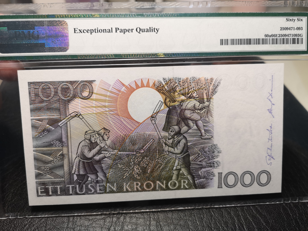 《外钞收藏家》2021年第一拍（96期） 1989-92年瑞典1000克朗 初版 PMG66