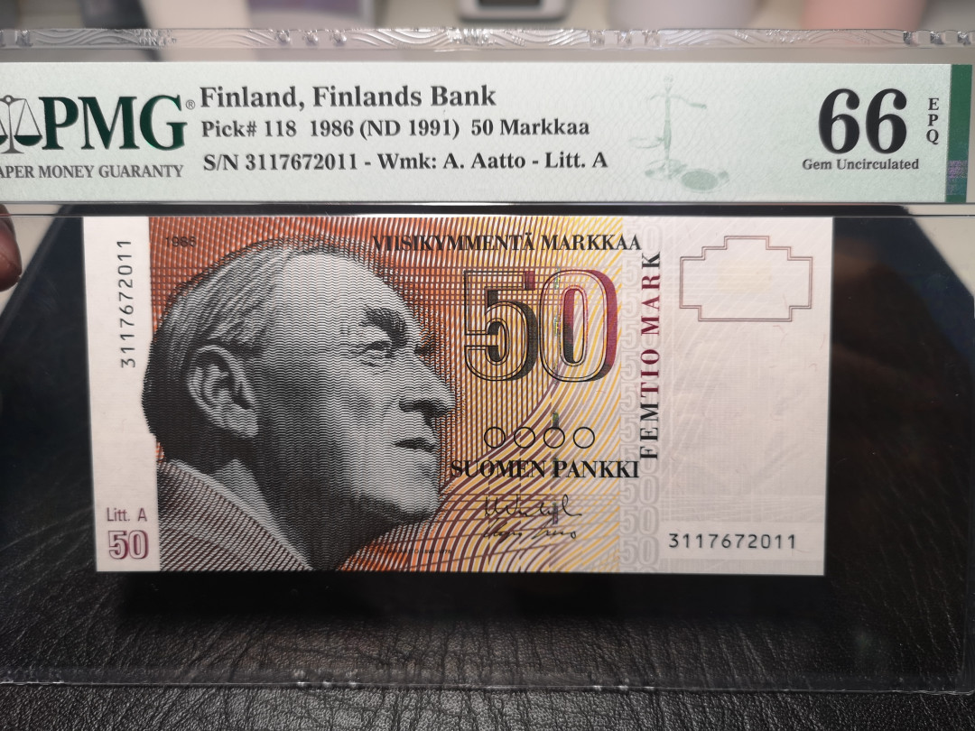《外钞收藏家》2021年第一拍（96期） 芬兰末版50克朗  PMG66
