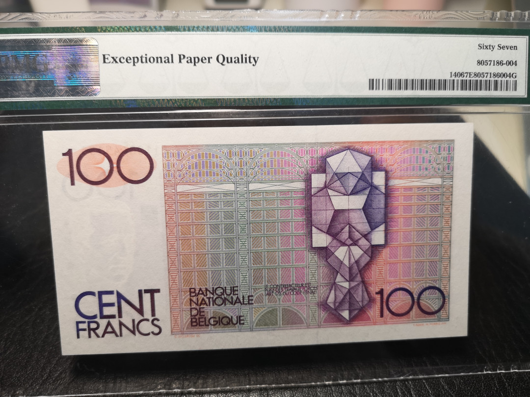 《外钞收藏家》2021年第一拍（96期） 比利时倒二版100法郎 PMG67