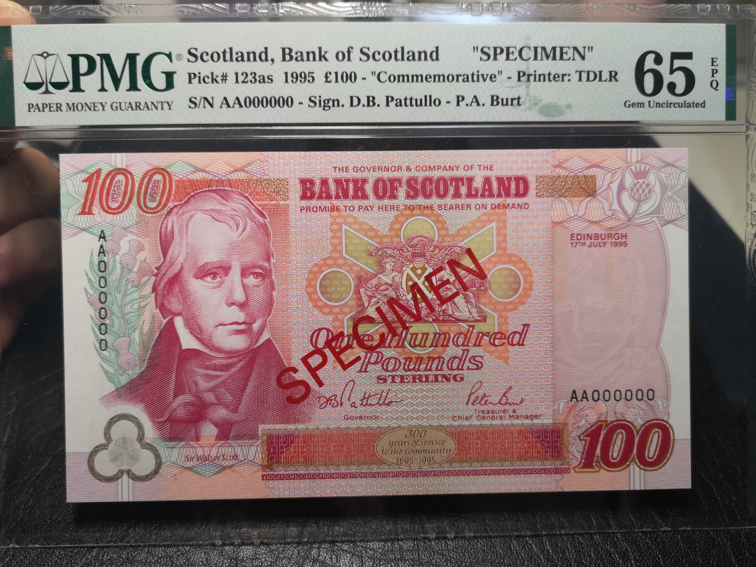 《外钞收藏家》2021年第一拍（96期） 1995年苏格兰100镑 PMG65  样钞