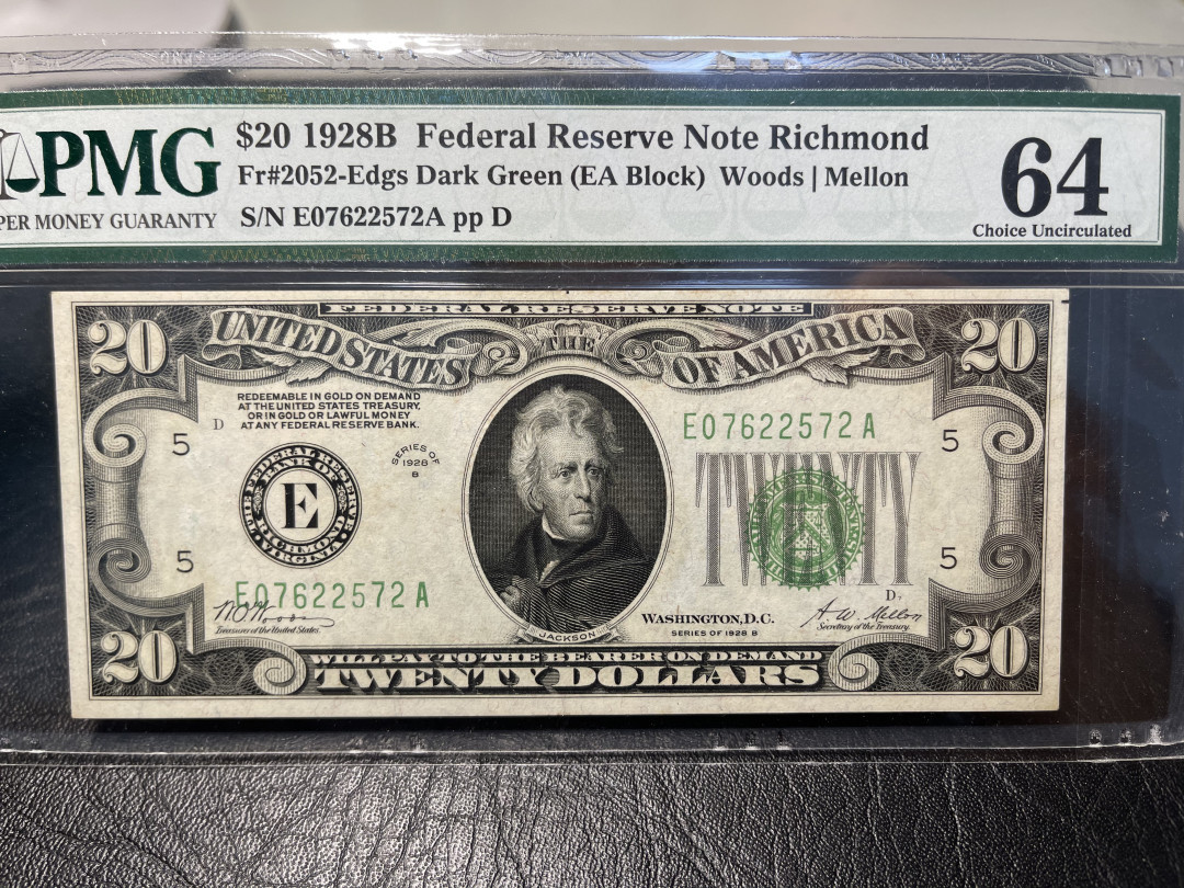 《外钞收藏家》2021年第一拍（96期） 1928年小头版20美元  pmg64