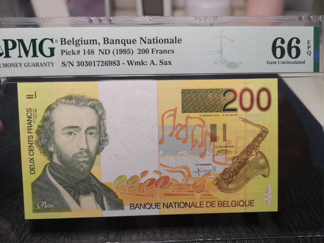 《外钞收藏家》2021年第一拍（96期） 比利时末版200法郎  PMG66