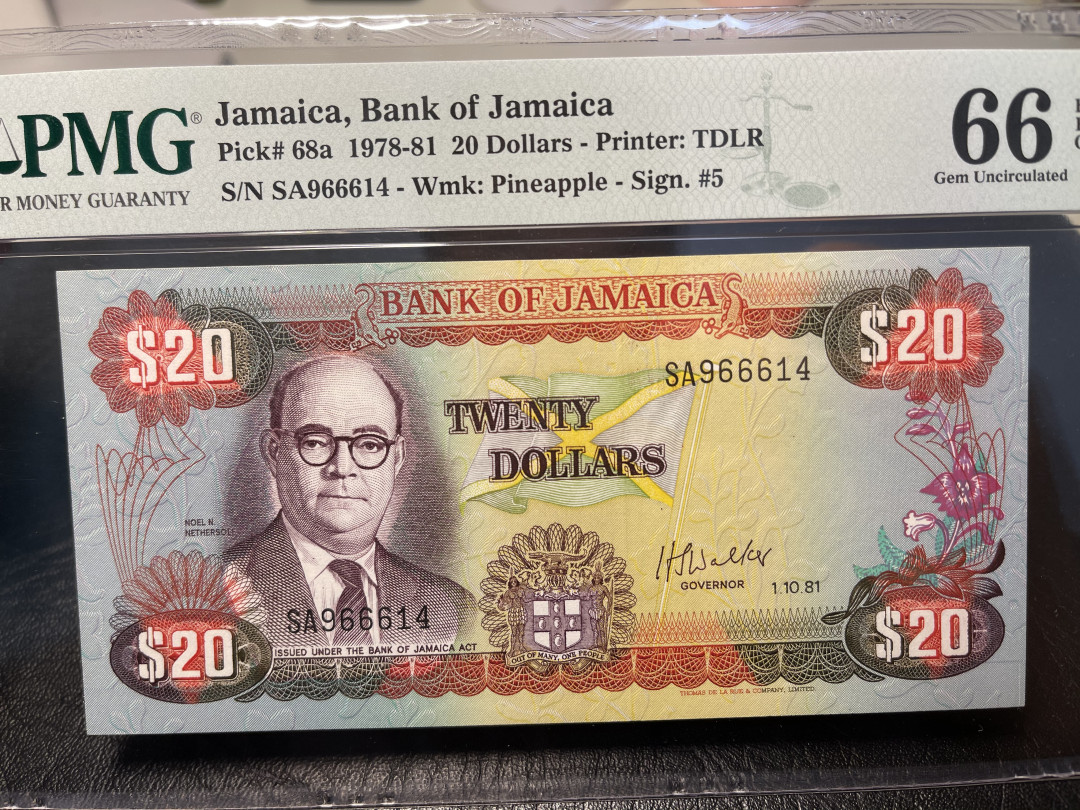 《外钞收藏家》2021年第一拍（96期） 牙买加1978-81年20刀 PMG66