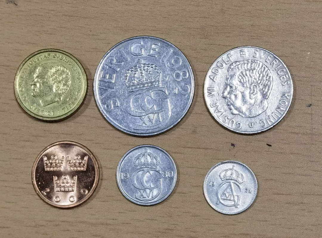 北京马甸外币专卖微拍第三十七期，流通币，非贵金属纪念币专场，陆续上新，欢迎关注 瑞典流通币6枚/套，品相如图