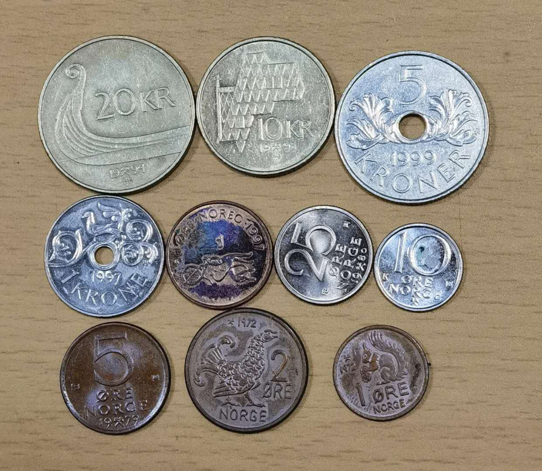 北京马甸外币专卖微拍第三十七期，流通币，非贵金属纪念币专场，陆续上新，欢迎关注 挪威流通币10枚/套，品相如图