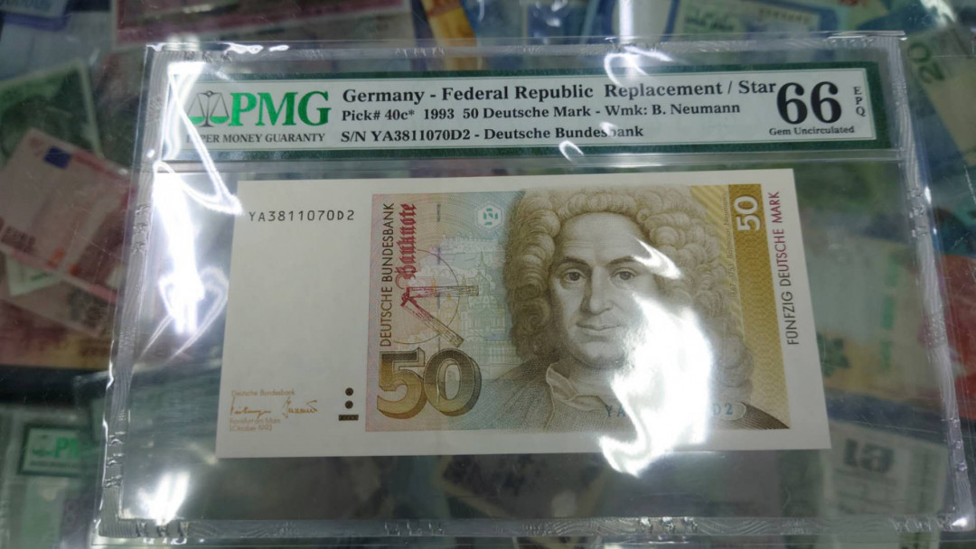 【囧羊收藏】精选微拍第11期~2021年第二期世界钱币精选 1993年德国50马克 补号YA冠 PMG66E全新绝品全程无47号码