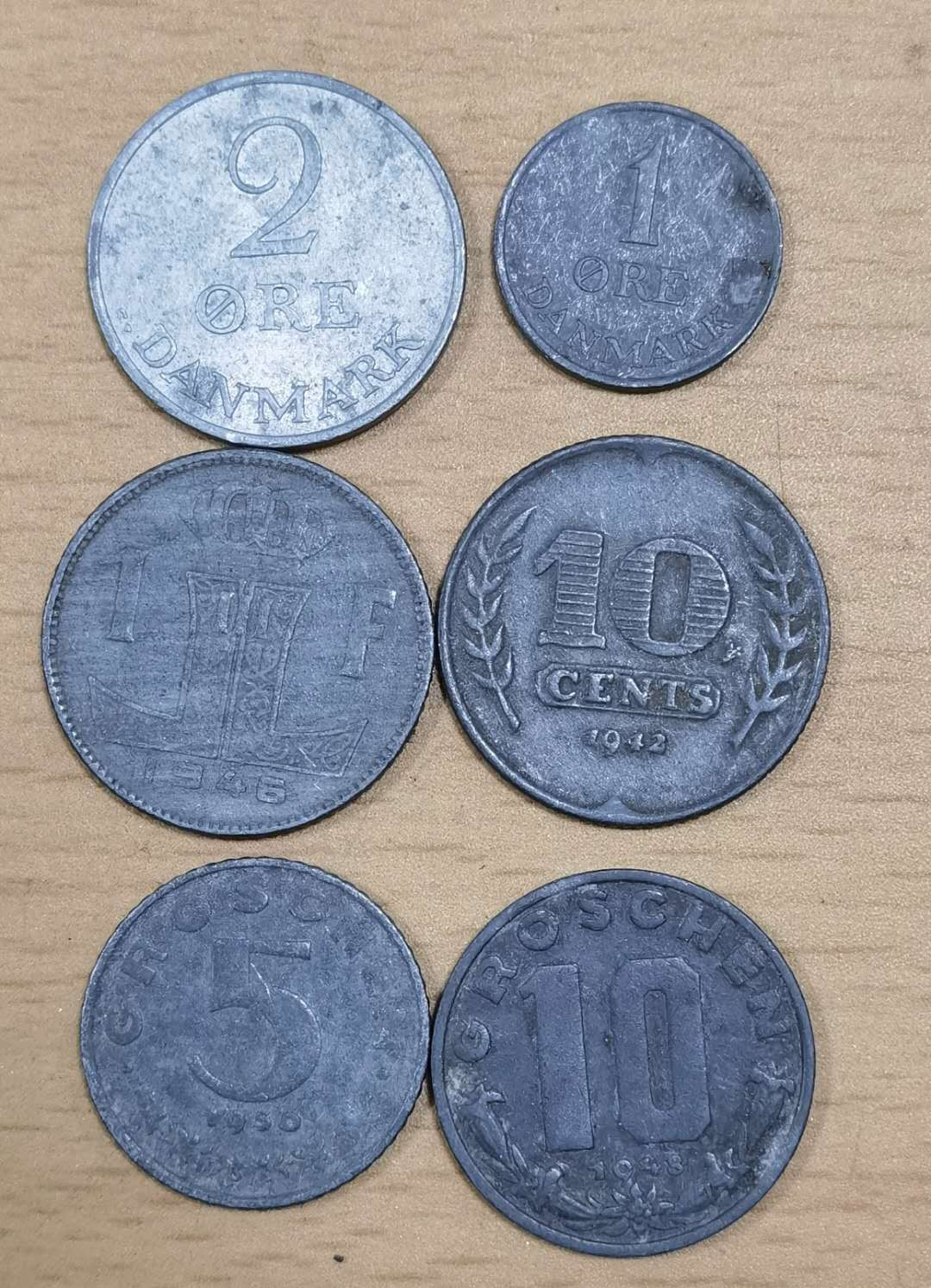 北京马甸外币专卖微拍第三十七期，流通币，非贵金属纪念币专场，陆续上新，欢迎关注 散币：丹麦2枚，奥地利2枚，荷兰，比利时各1枚，均为铅锌币，品相如图