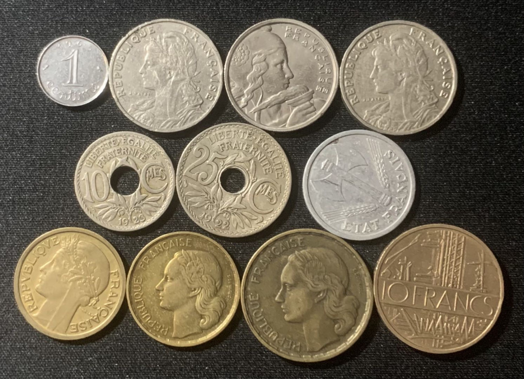 紫瑗钱币—微拍第127期  法国 欧元前 各时期 流通硬币 11枚一组