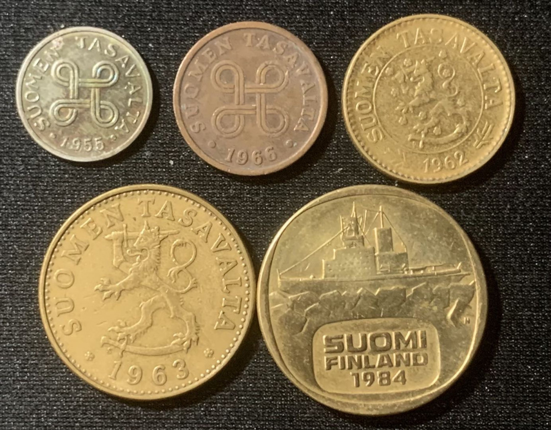 紫瑗钱币—微拍第127期  芬兰 欧元流通前 各时期 流通硬币 5枚一组