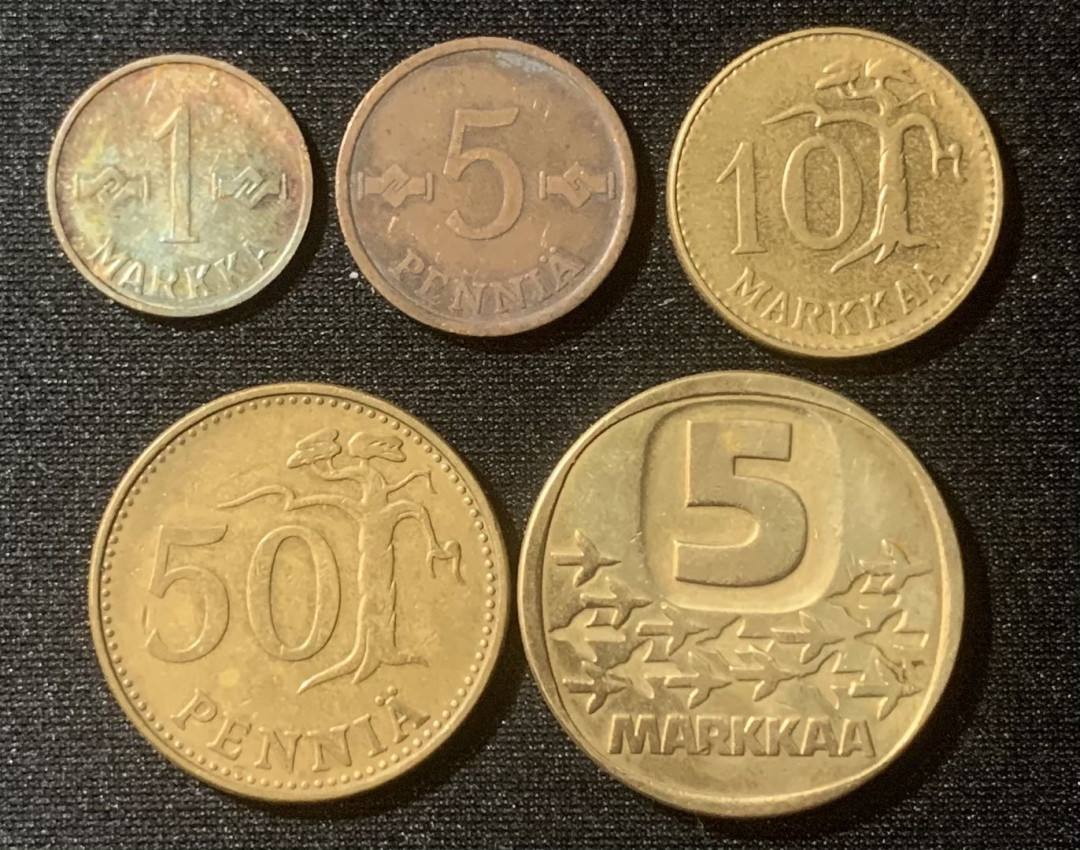 紫瑗钱币—微拍第127期  芬兰 欧元流通前 各时期 流通硬币 5枚一组
