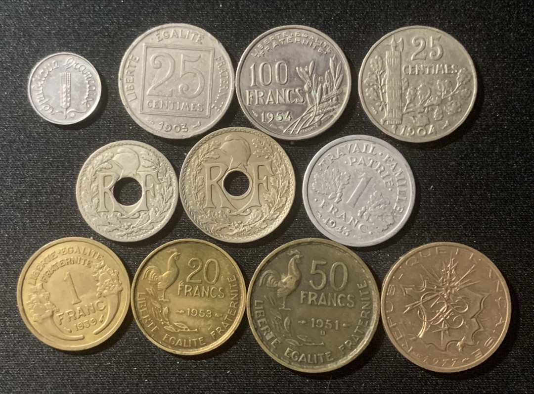 紫瑗钱币—微拍第127期  法国 欧元前 各时期 流通硬币 11枚一组