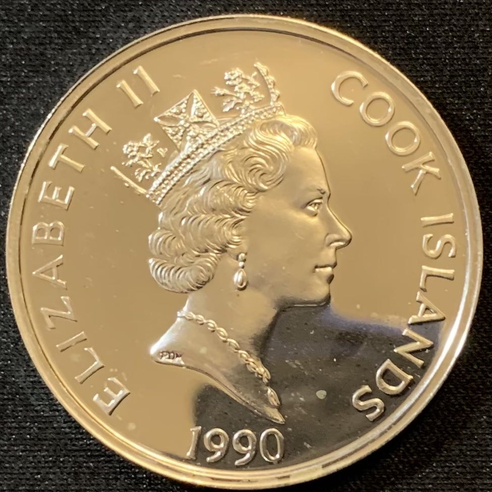 紫瑗钱币—微拍第127期  库克群岛 1990年 发现美洲500周年系列 雅克卡地亚 50元 31.35克 0.925银 精制 