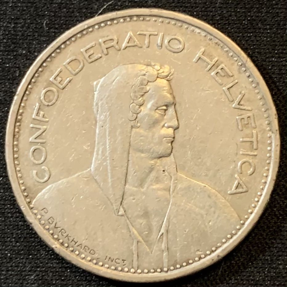 紫瑗钱币—微拍第133期  瑞士 1933年 威廉 泰尔 5法郎 15克 0.835银