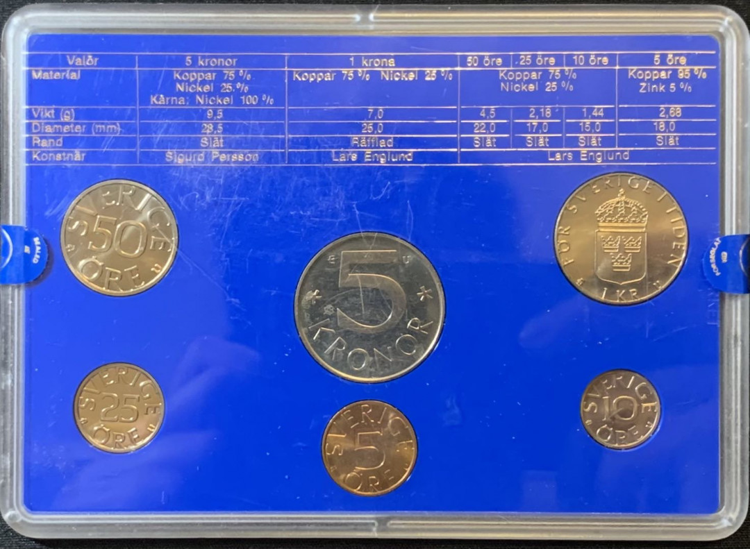 紫瑗钱币—微拍第127期  瑞典 1982年 5分—5克朗 流通币 6枚套 原厂盒