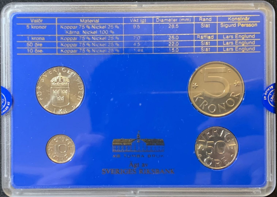紫瑗钱币—微拍第127期  瑞典 1989年 10欧尔—5克朗 流通币 4枚套 原厂盒