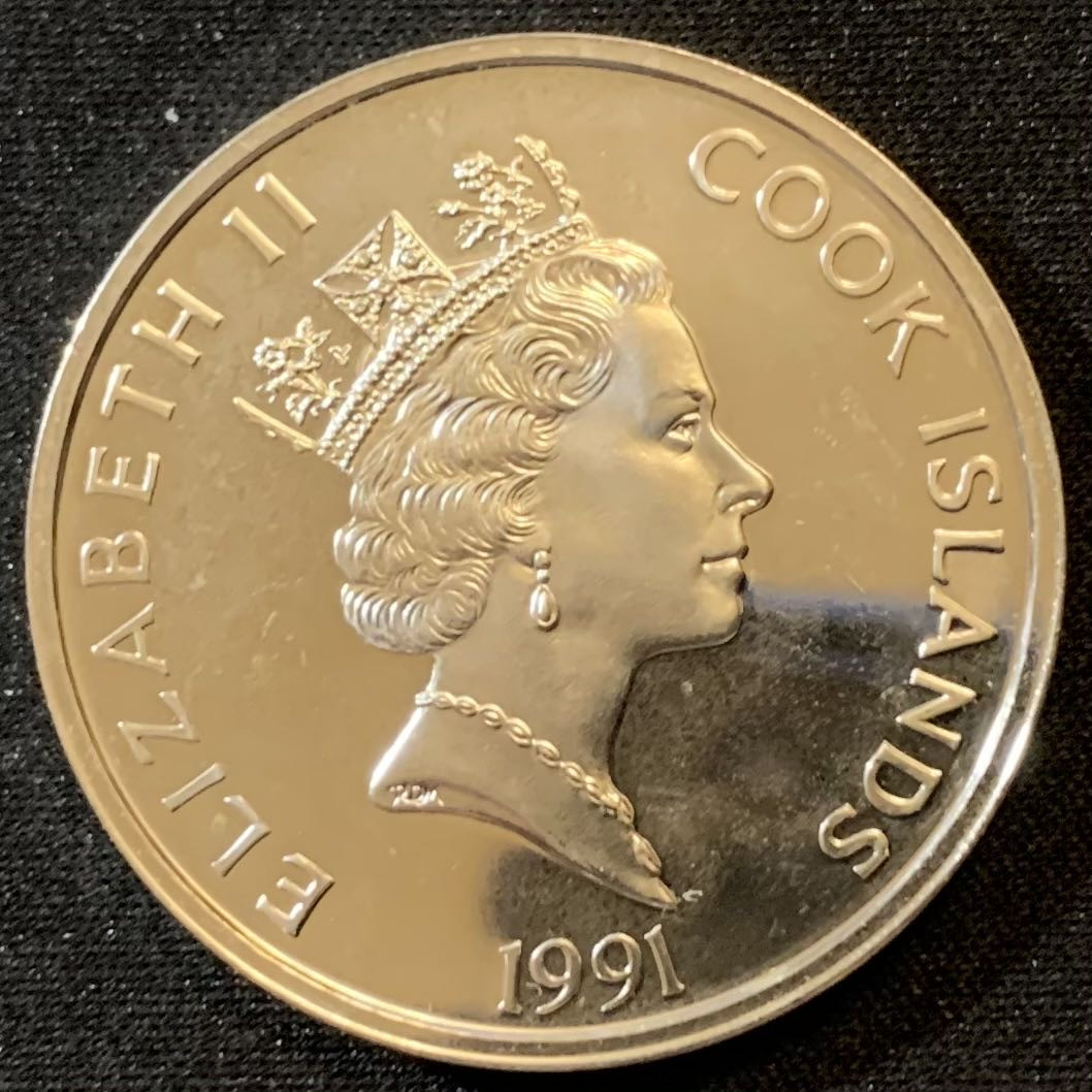 紫瑗钱币—微拍第133期  库克群岛 1991年 发现美洲500周年系列 贾米亚斯·库克上尉 50元 31.35克 0.925银 精制 