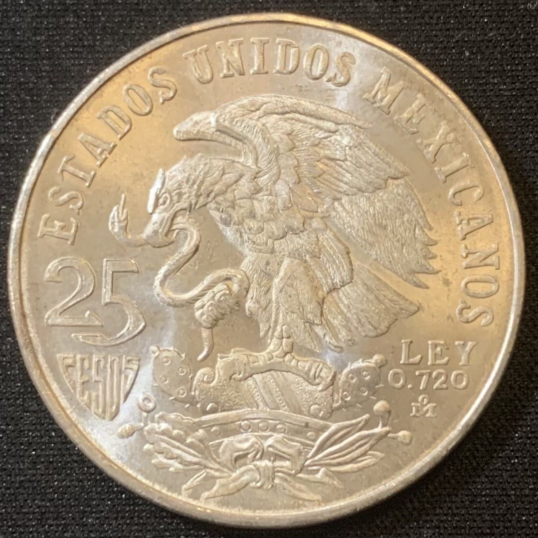 紫瑗钱币—微拍第127期  墨西哥 1968年 墨西哥城奥运会 25比索 22.5克 0.72银 UNC