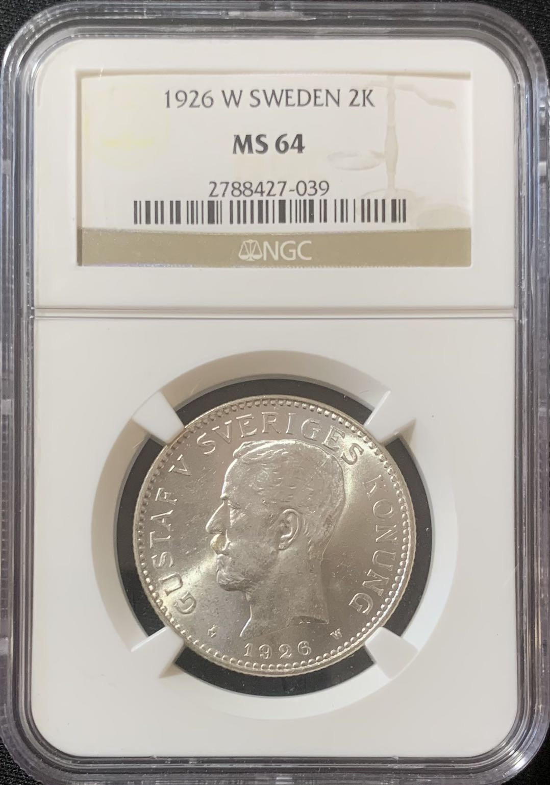 紫瑗钱币—微拍第127期  瑞典 1926年 古斯塔夫5世 1克朗 NGC MS64