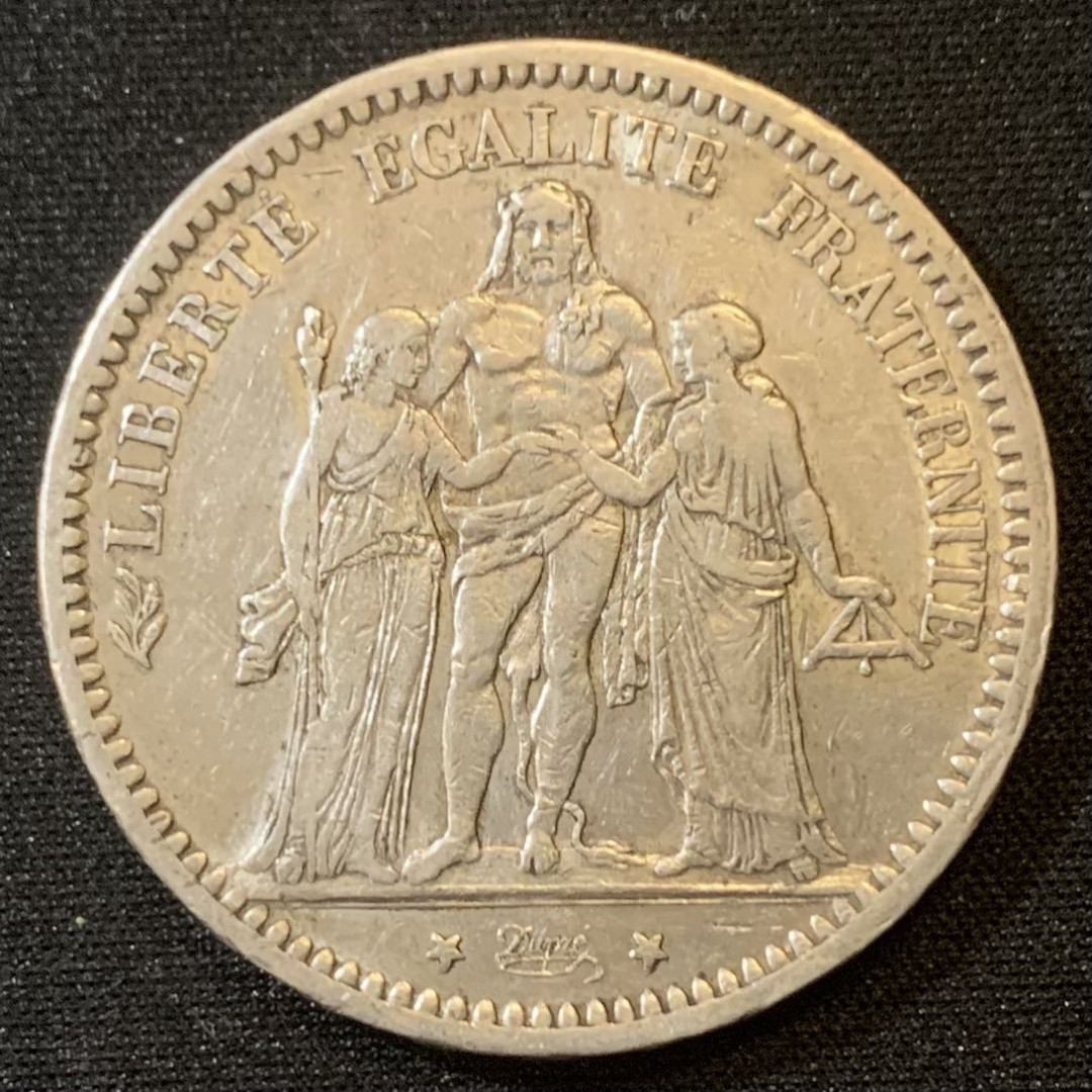 紫瑗钱币—微拍第127期  法国 1873年 K版 大力神 5法郎 25克 0.9银 极美品