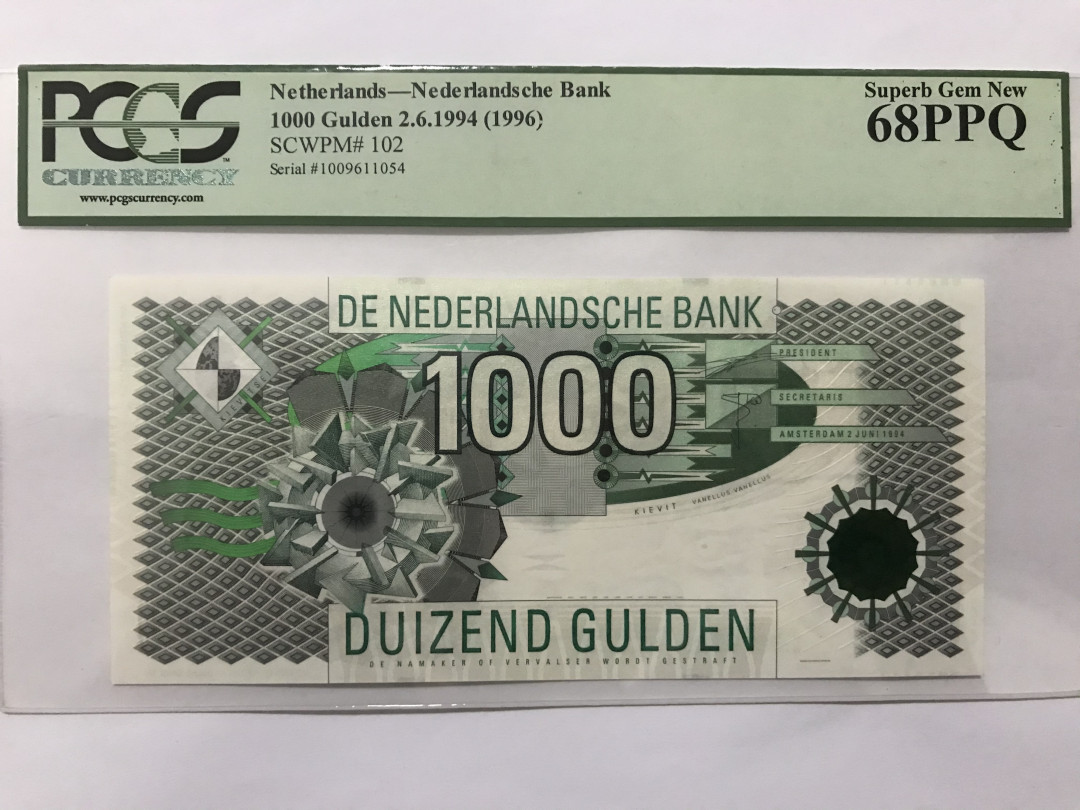 《张总收藏》第十期——十全十美 荷兰1994年1000盾PCGS68超高分，名誉品大齿轮