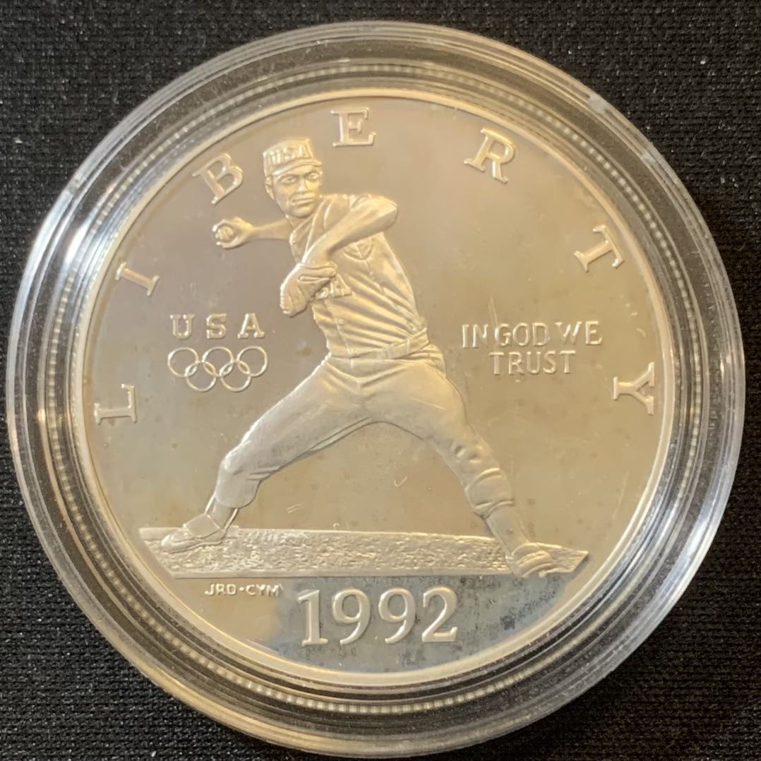 紫瑗钱币—微拍第127期  美国 1992年 巴塞罗那奥运会 垒球  1元  26.73克 0.9银 精制