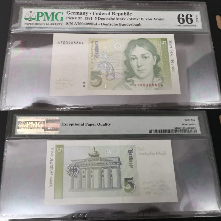 《张总收藏》第十期——十全十美 德国1991年5马克PMG66