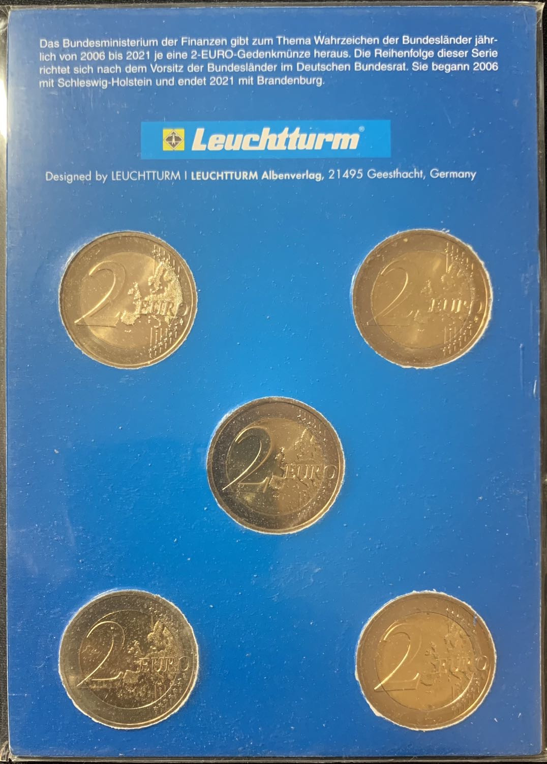 紫瑗钱币—微拍第127期  德国 2015年 法兰克福圣保罗教堂 2欧元 5个厂标 卡装