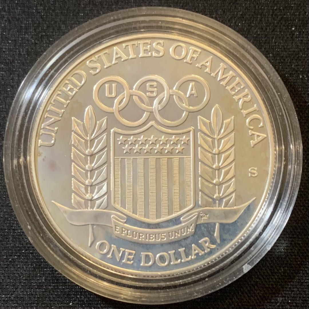 紫瑗钱币—微拍第127期  美国 1992年 巴塞罗那奥运会 垒球  1元  26.73克 0.9银 精制