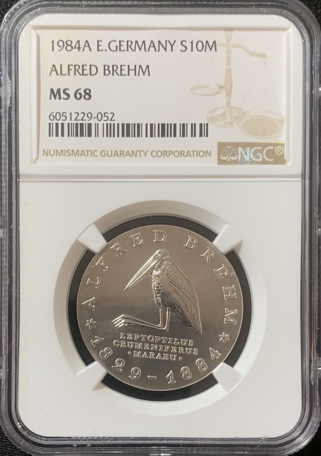 紫瑗钱币—微拍第127期  东德 1984年 阿尔弗雷德·布雷姆逝世100周年 10马克 NGC MS68 