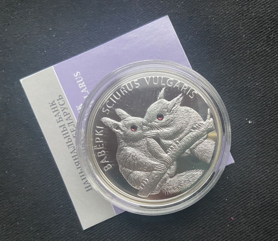 【币观天下】第136期拍卖【直播拍卖】 【白俄罗斯】一对小松鼠银币【镶嵌锆石】