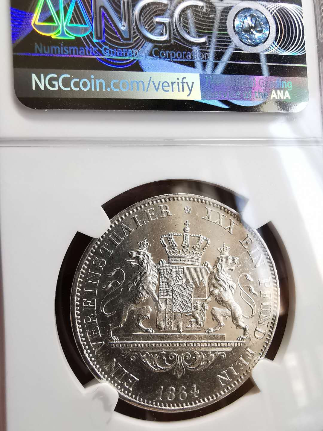 凡希社世界钱币微拍第一百四十六期 1864巴伐利亚泰勒NGC-UNCD