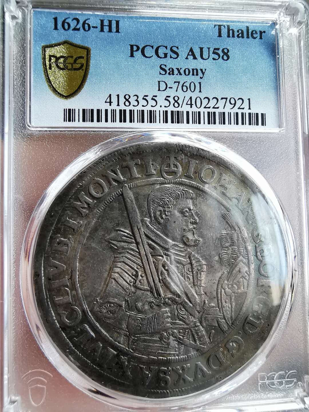 凡希社世界钱币微拍第一百四十六期 荐！1626萨克森王国大型泰勒PCGS-AU58原味收藏级！