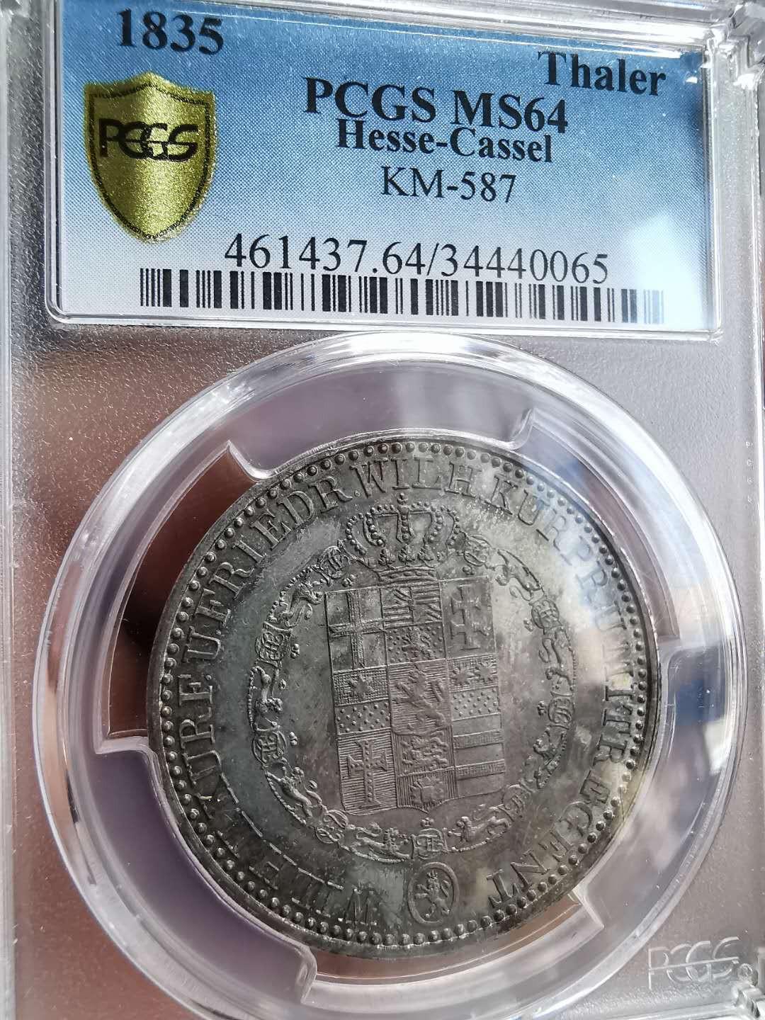 凡希社世界钱币微拍第一百四十六期 稀！1835黑森卡塞尔泰勒大银PCGS-MS64灰彩包浆！