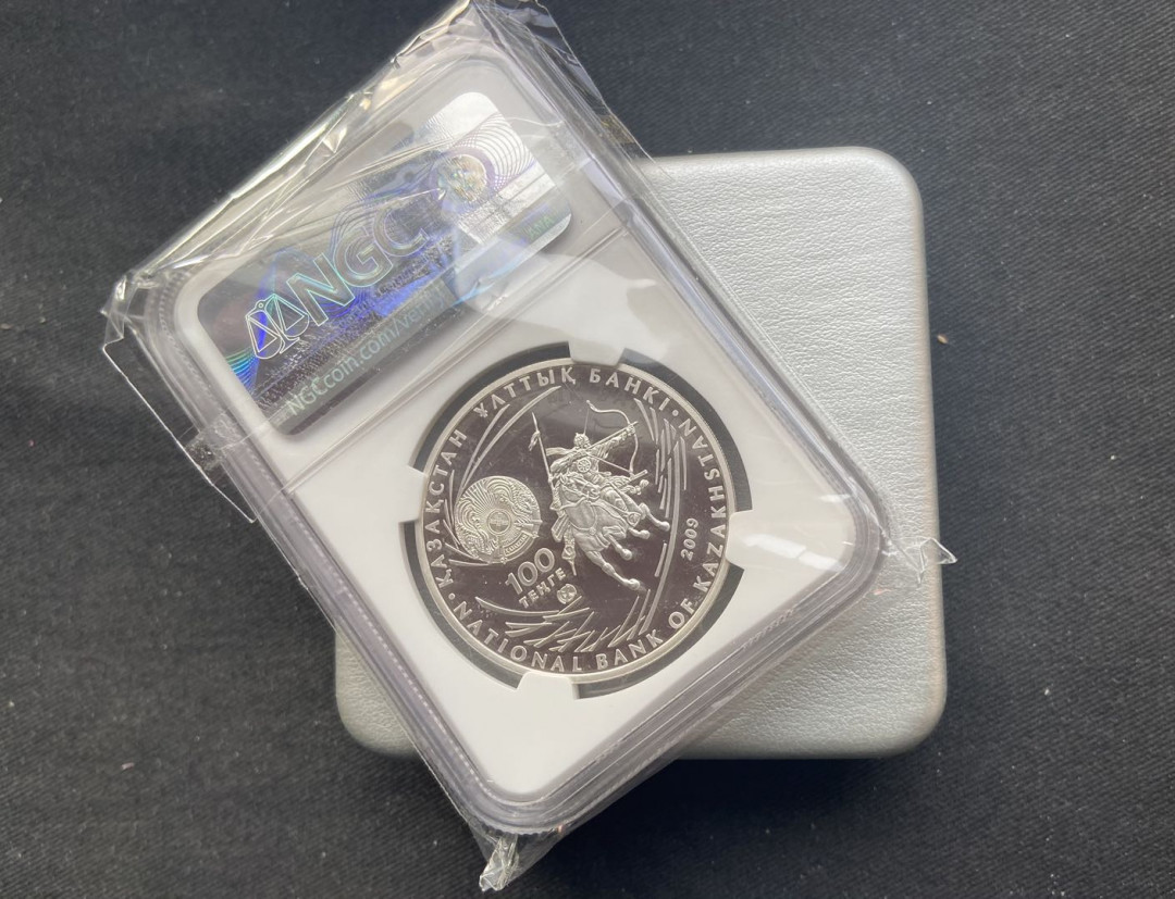 【币观天下】第136期拍卖【直播拍卖】 【哈萨克斯坦】获奖币哈萨克斯坦2009年匈奴王阿提拉 100廷格精制镀金银币