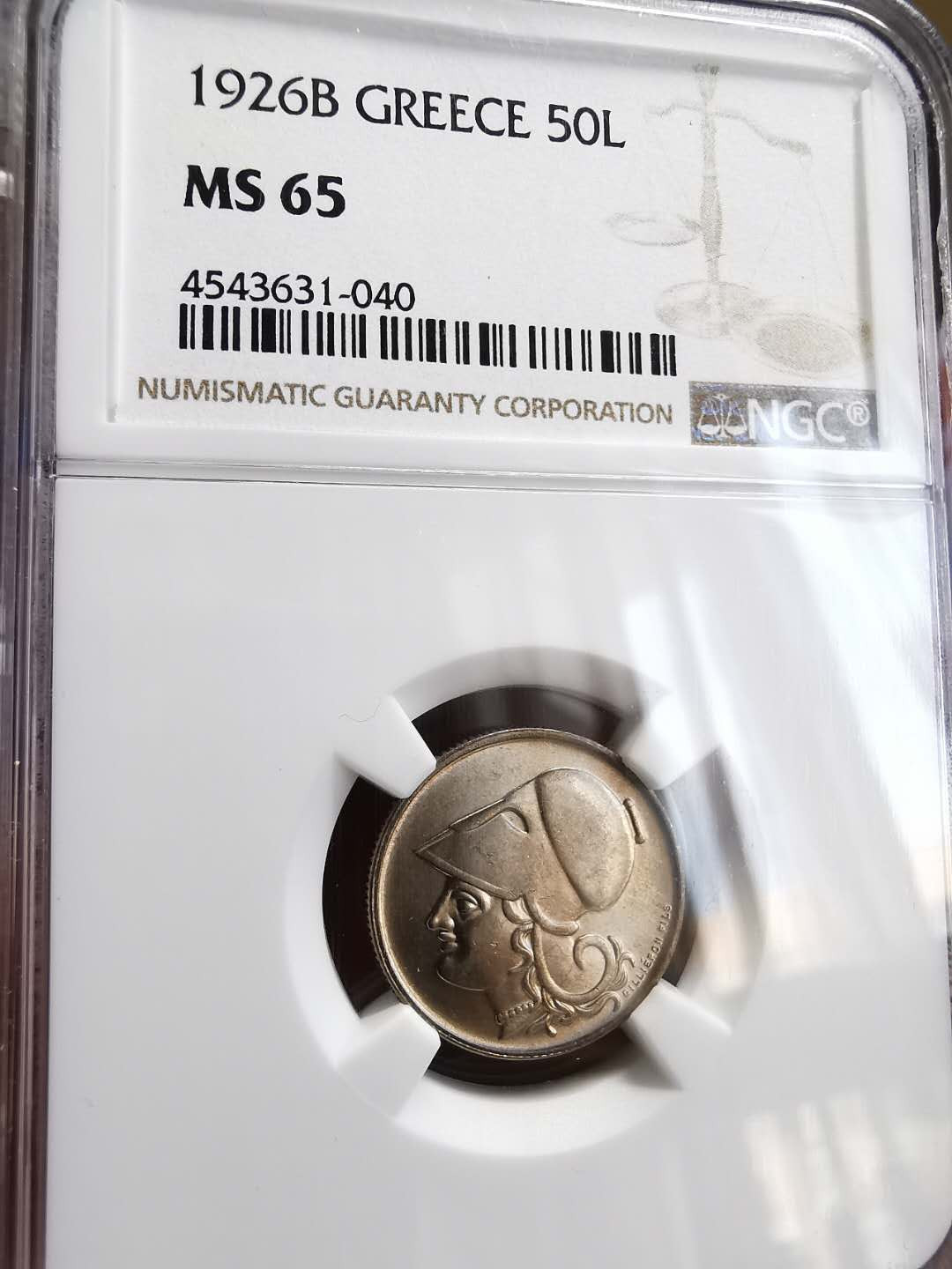 凡希社世界钱币微拍第一百四十六期 1926希腊雅典娜50L镍NGC-MS65