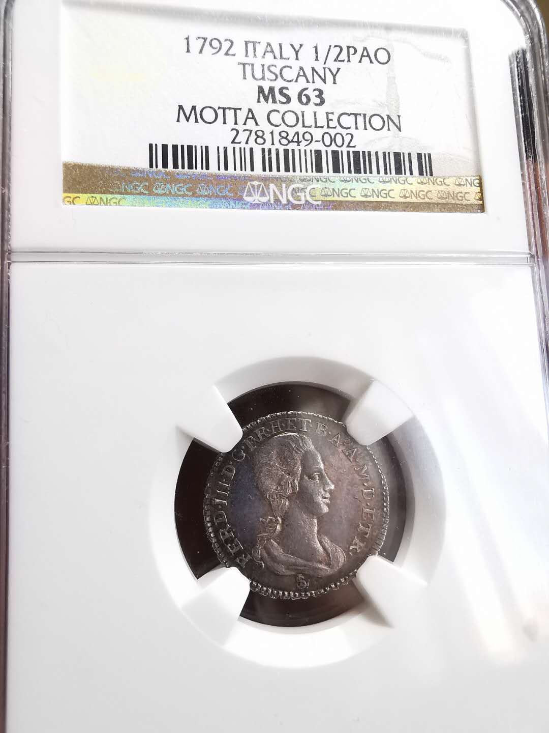 凡希社世界钱币微拍第一百四十六期 1792托斯卡纳斐迪南三世1/2PAO银币NGC-MS63名家旧藏！