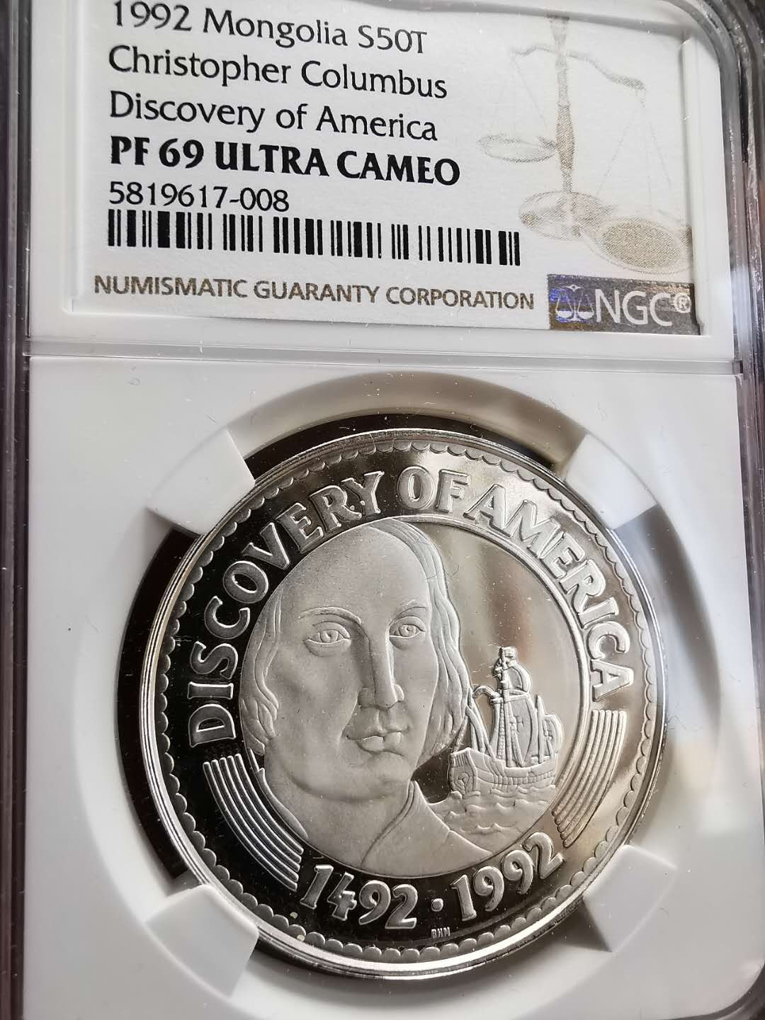 凡希社世界钱币微拍第一百四十六期 1992蒙古哥伦布发现美洲纪念大银NGC-PF69UC潜力品种！