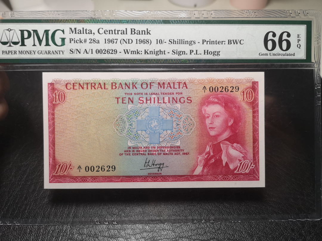 《外钞收藏家》2021年第2拍（97期） 1967年10先令 PMG66 BWC版 A/1千位号