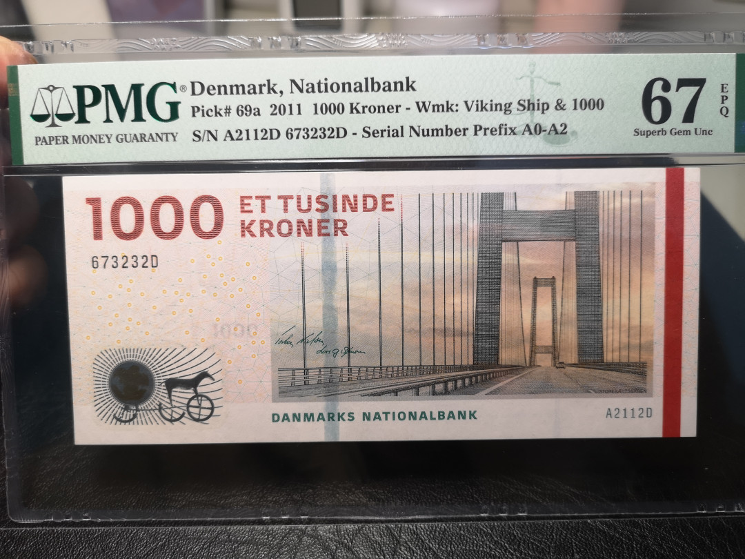 《外钞收藏家》2021年第2拍（97期） 丹麦桥版1000克朗 PMG67