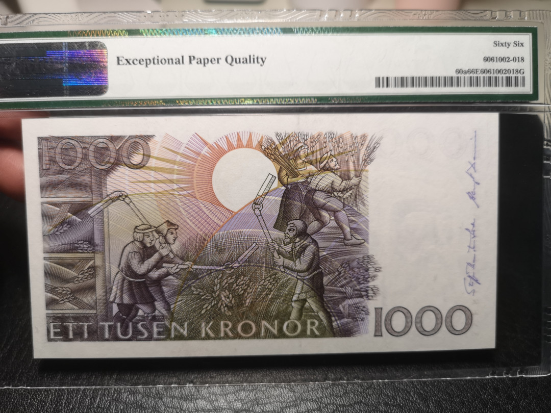 《外钞收藏家》2021年第2拍（97期） 1989年瑞典1000克朗  初版 PMG66