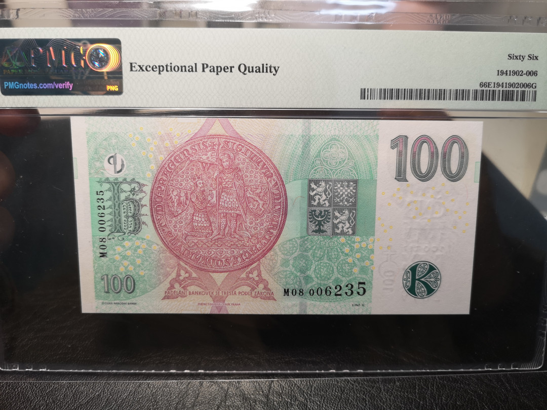 《外钞收藏家》2021年第2拍（97期） 2019年捷克100克朗 纪念钞 PMG66