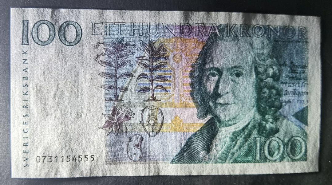 小福收藏拍卖第1期 豹子号狮子号全同号精选专场 多国外钞+港台纸币  瑞典 2000年 100克朗 豹子号尾555 少见早期无全息版本 