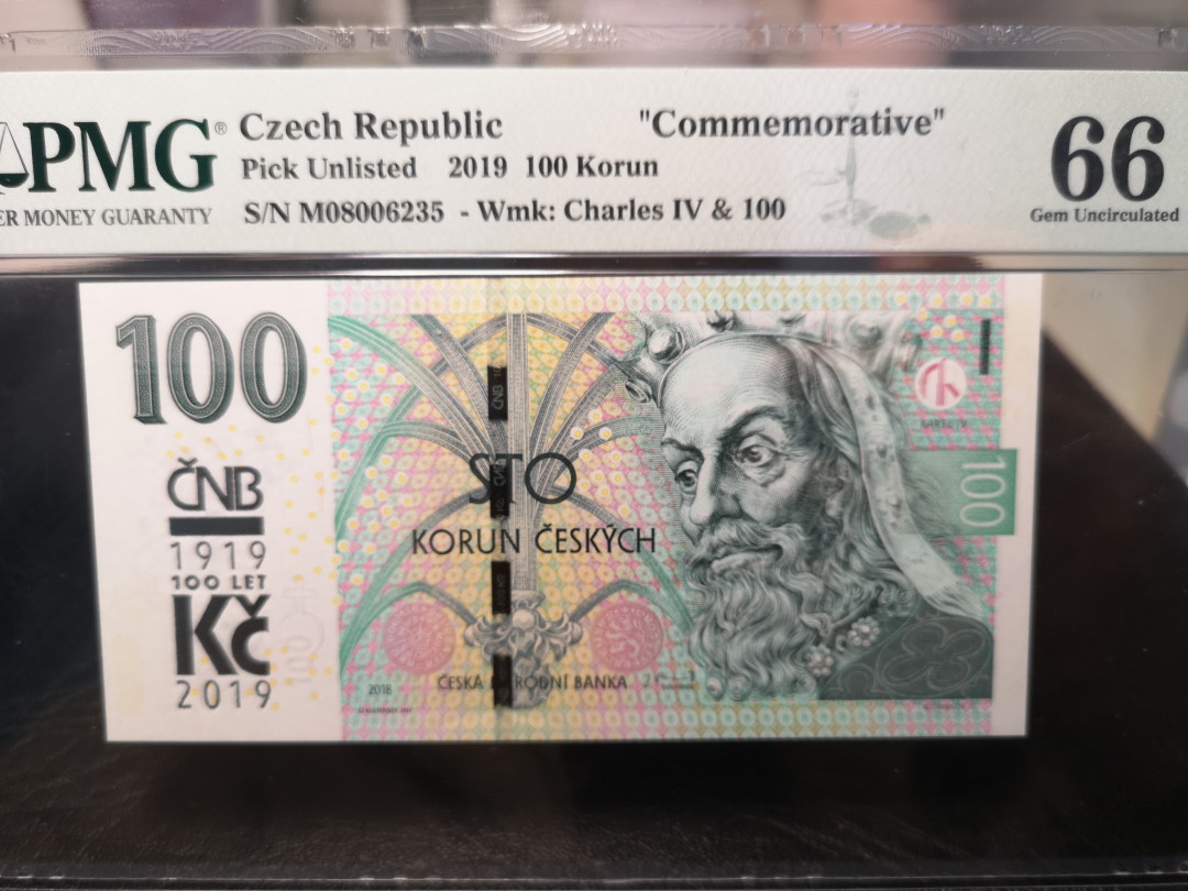 《外钞收藏家》2021年第2拍（97期） 2019年捷克100克朗 纪念钞 PMG66