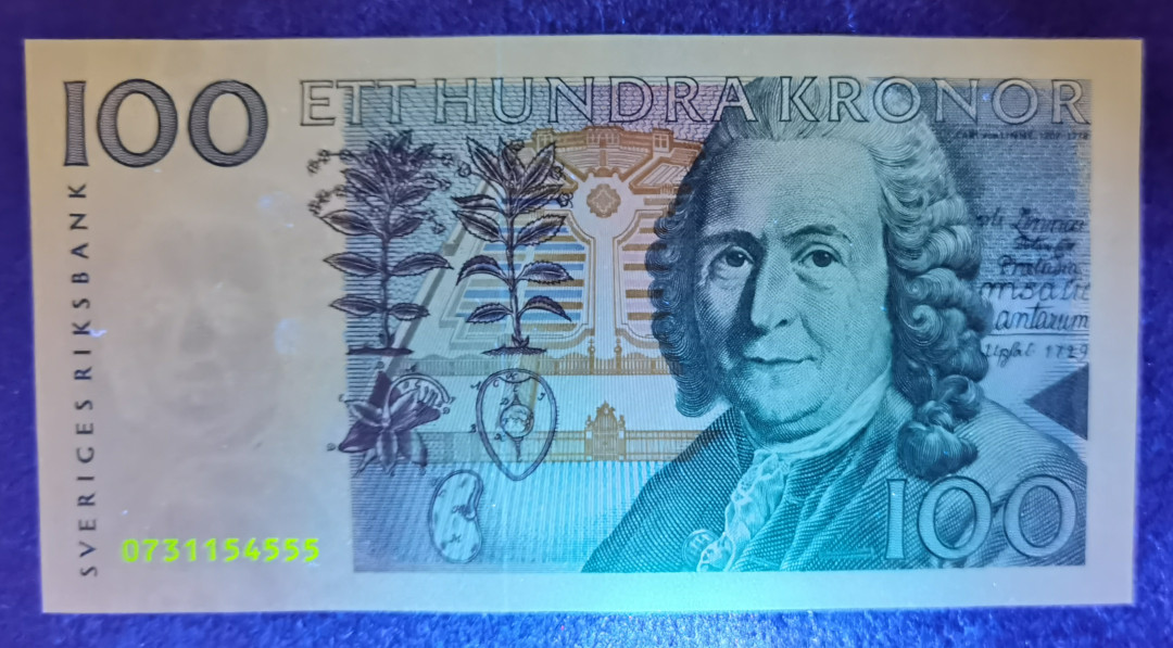 小福收藏拍卖第1期 豹子号狮子号全同号精选专场 多国外钞+港台纸币  瑞典 2000年 100克朗 豹子号尾555 少见早期无全息版本 